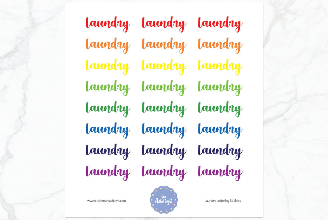 Laundry Lettering Planner Stickers - Rainbow