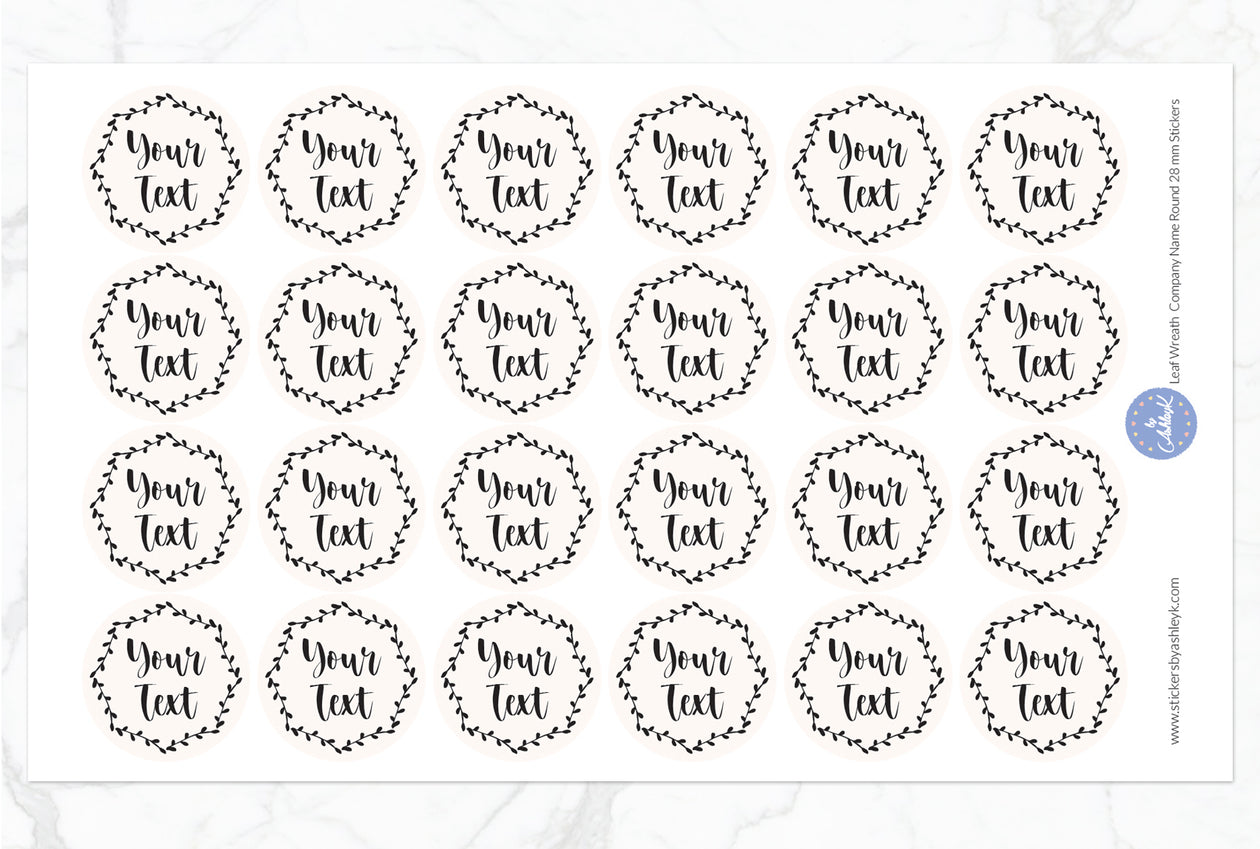 Leaf Wreath Company Name Round Stickers - 28 mm Diameter