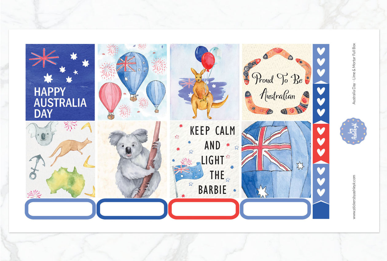 Australia Day Full Box Stickers for Lime and Mortar Planner