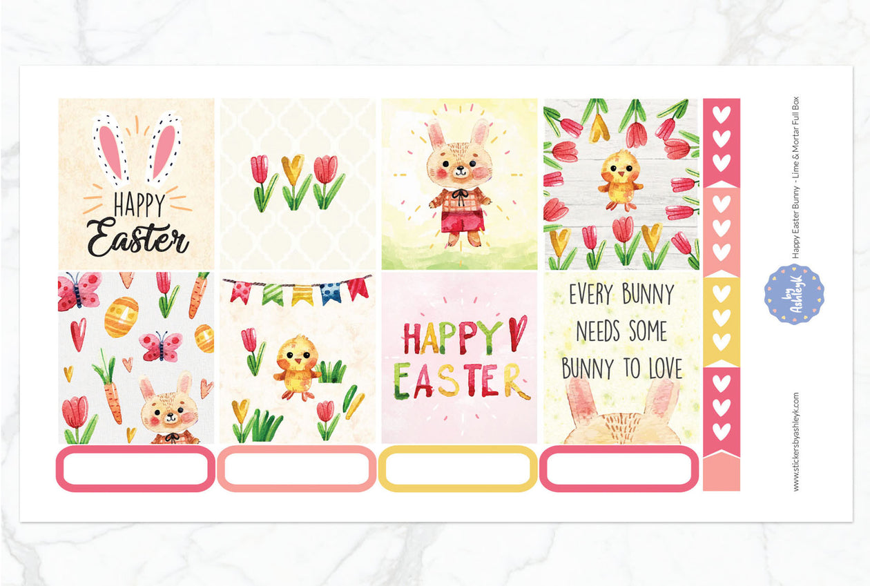 Happy Easter Bunny Full Box Stickers for Lime and Mortar Planner
