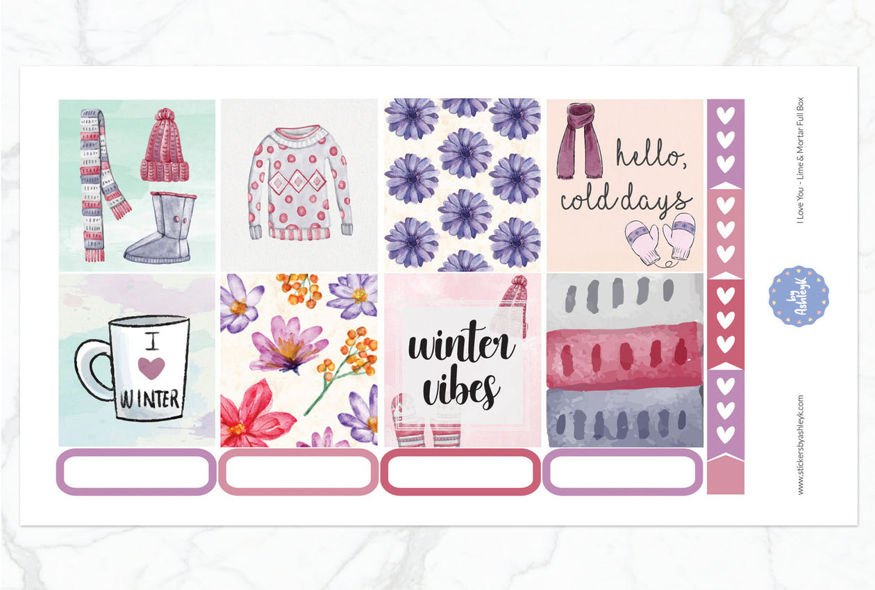 I Love Winter Full Box Stickers for Lime and Mortar Planner