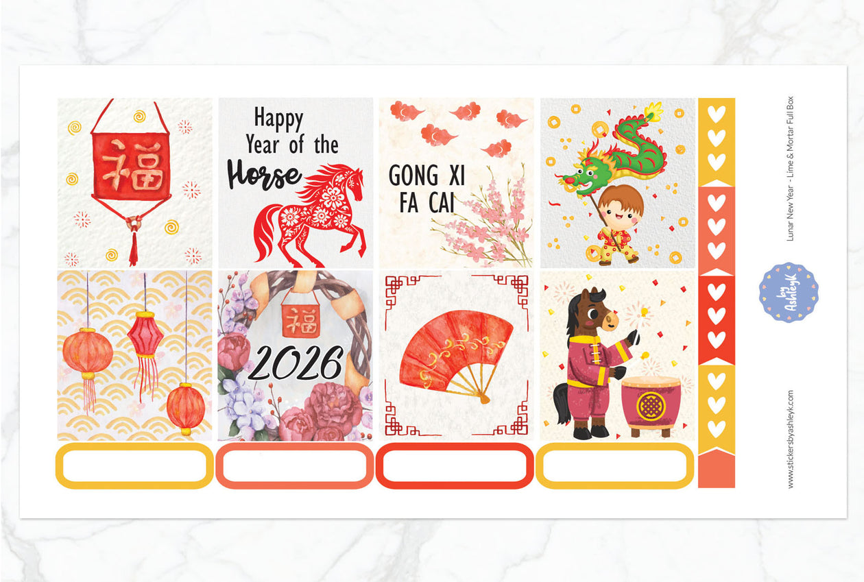 Lunar New Year Full Box Stickers for Lime and Mortar Planner