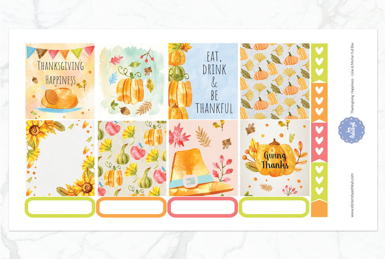 Thanksgiving Happiness Full Box Stickers for Lime and Mortar Planner