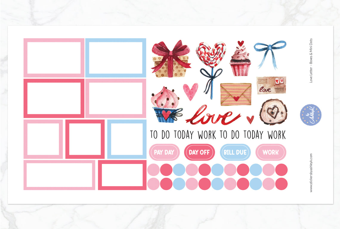 Love Letter Weekly Spread Planner Stickers - Boxes & Mini Dots