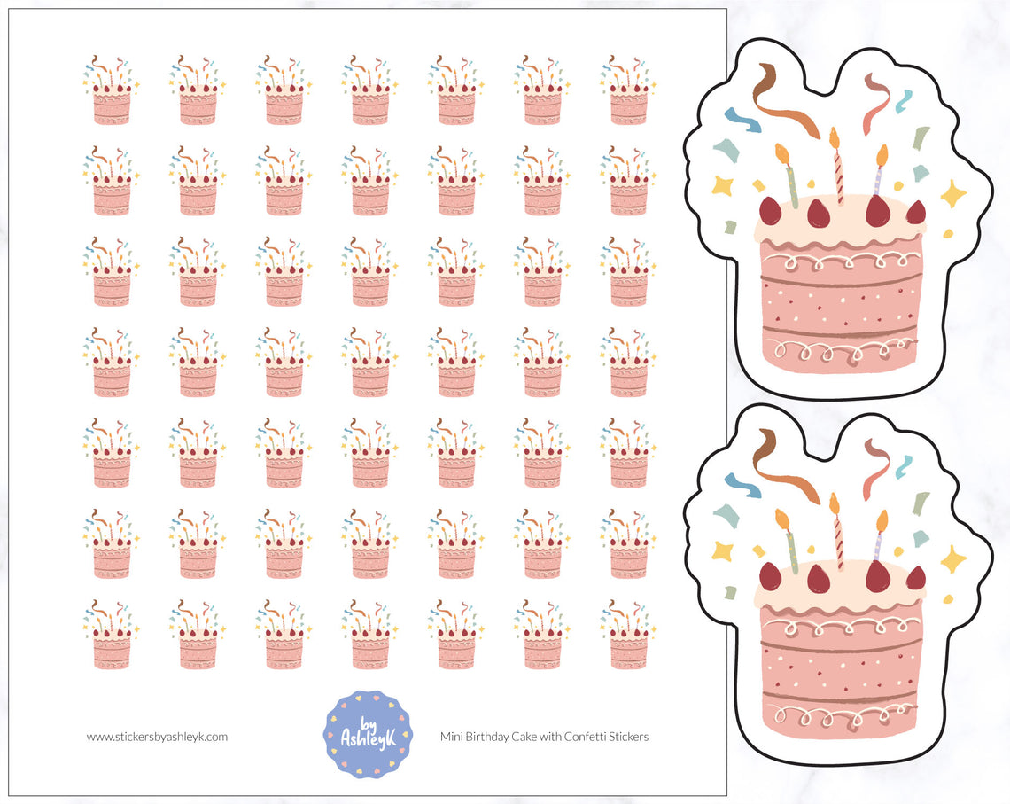 Mini Birthday Cake with Confetti Planner Stickers