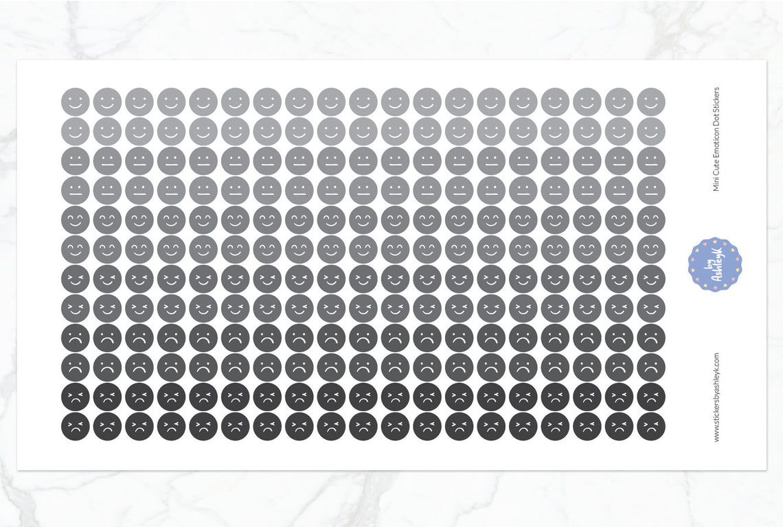 Mini Cute Emoticon Dot Planner Stickers - Monochrome