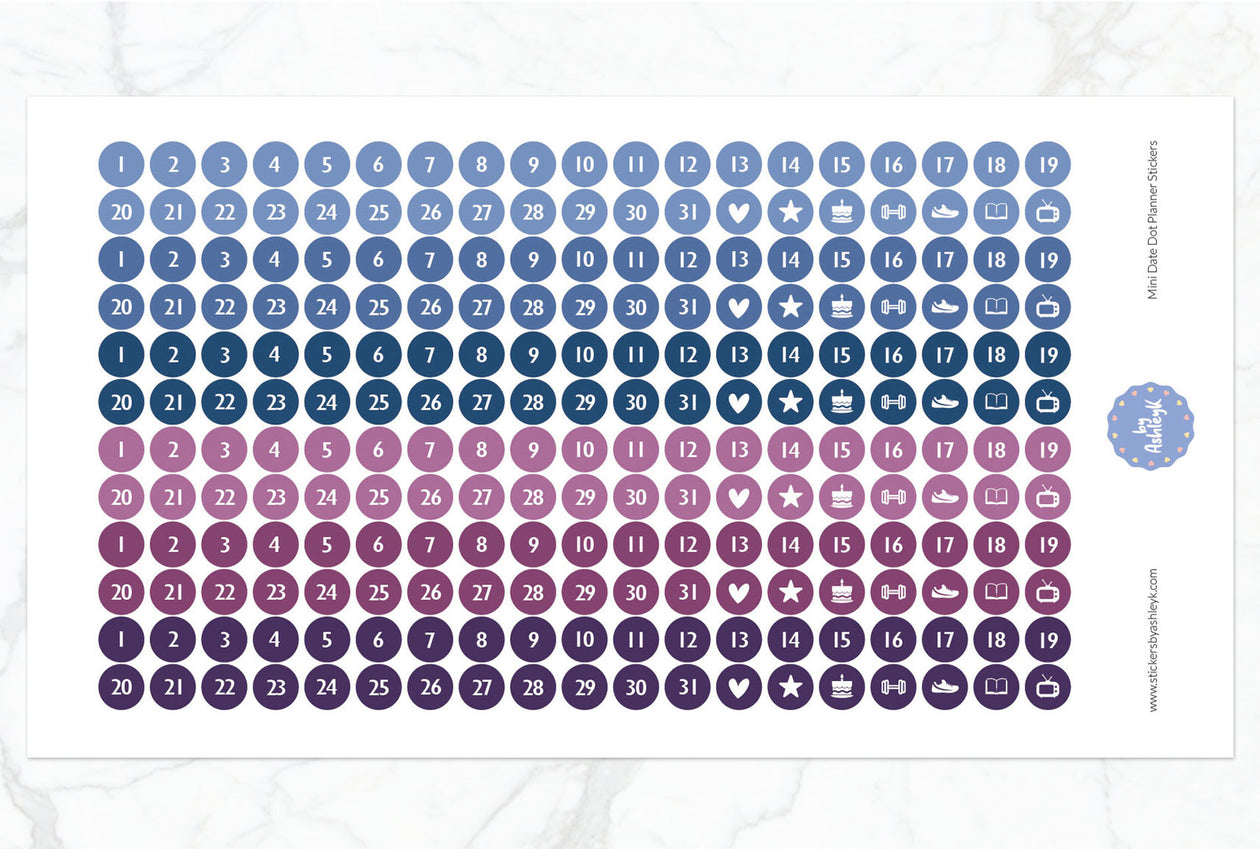 Mini Date Dot Planner Stickers - Blueberry