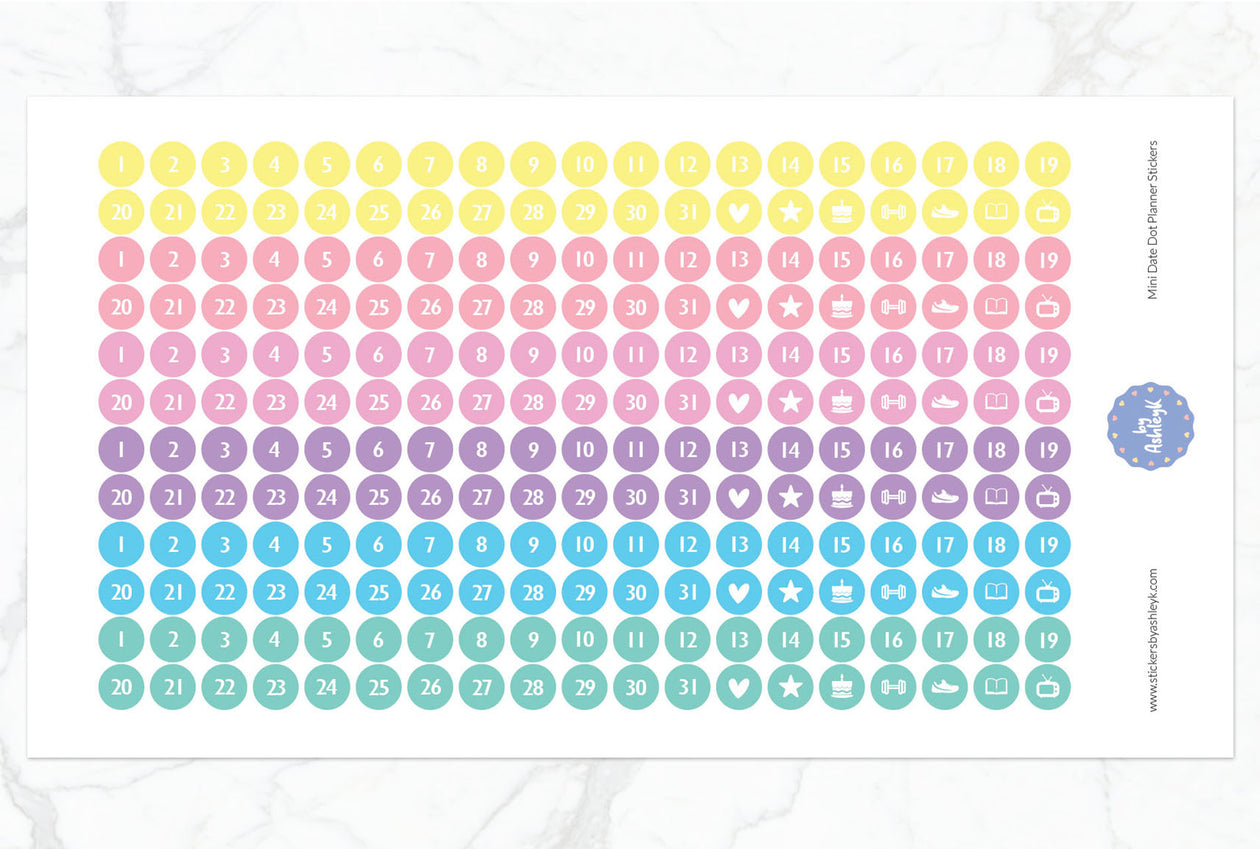 Mini Date Dot Planner Stickers - Pastel