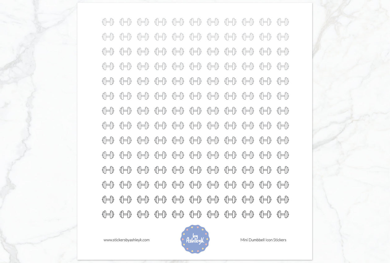 Mini Dumbbell Icon Planner Stickers - Monochrome