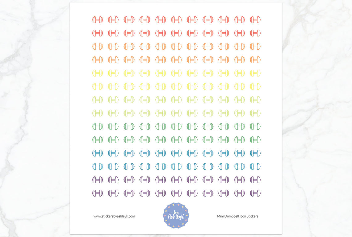 Mini Dumbbell Icon Planner Stickers - Pastel Rainbow