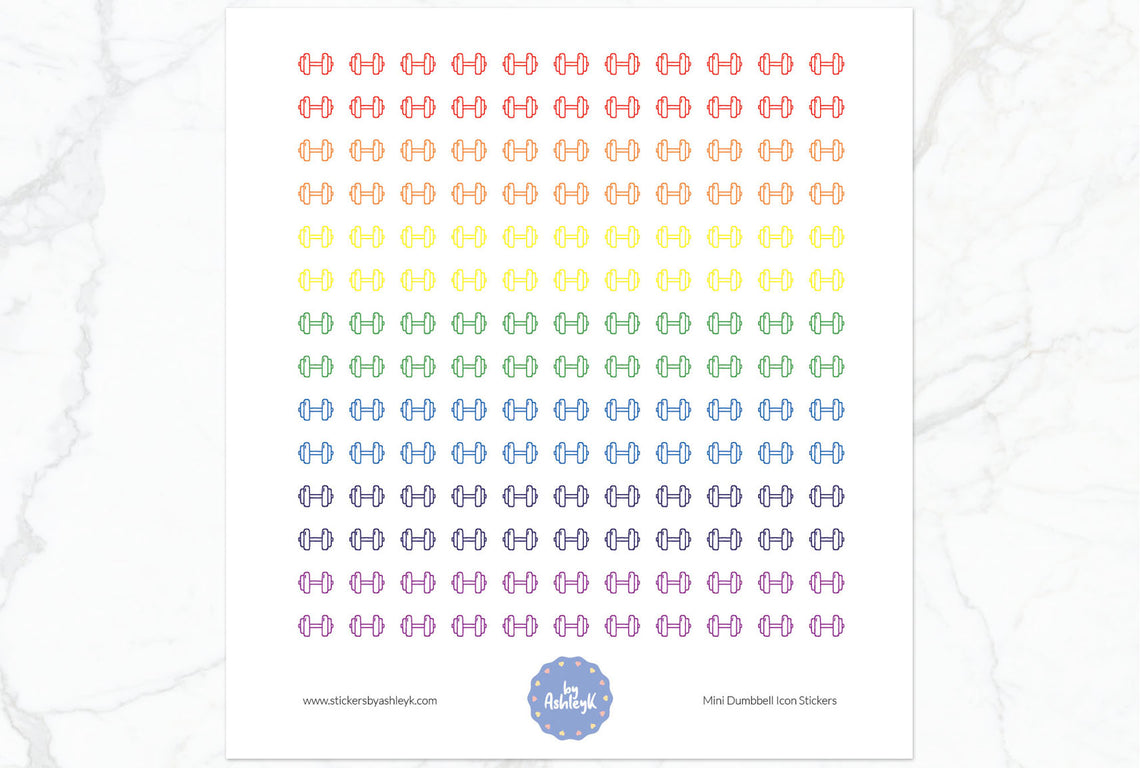 Mini Dumbbell Icon Planner Stickers - Rainbow