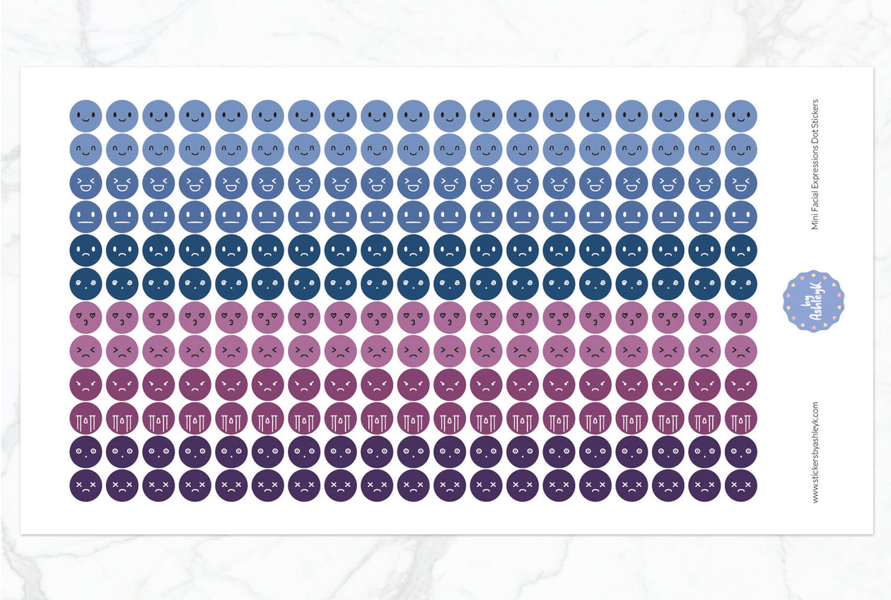 Mini Facial Expressions Dot Planner Stickers - Blueberry