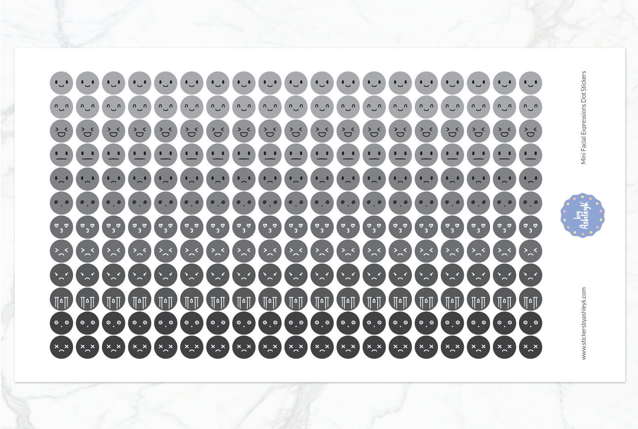 Mini Facial Expressions Dot Planner Stickers - Monochrome