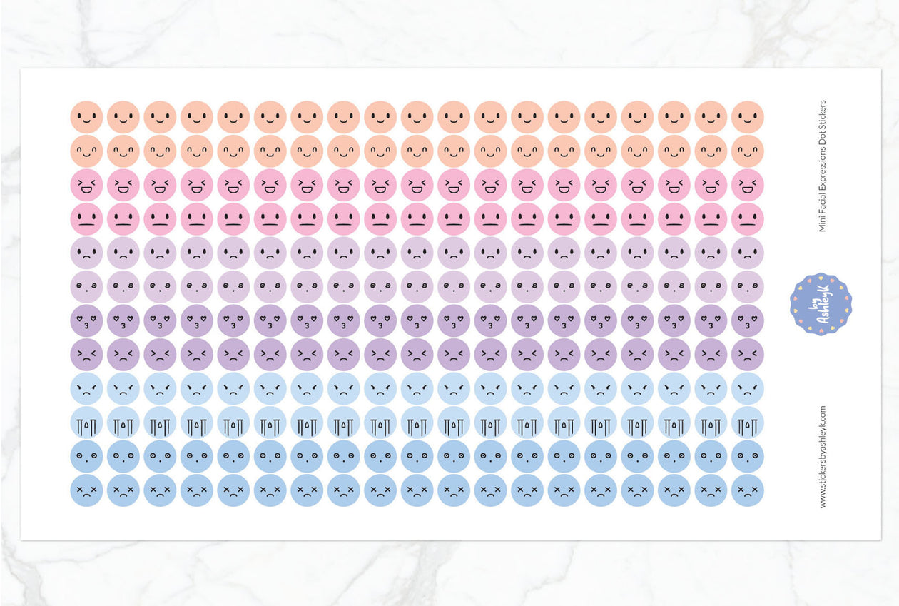 Mini Facial Expressions Dot Planner Stickers - Pastel Sunset