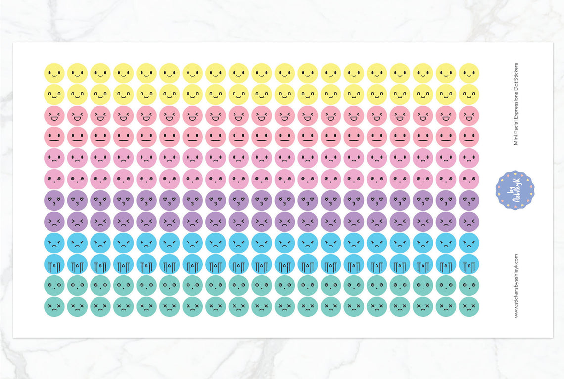 Mini Facial Expressions Dot Planner Stickers - Pastel