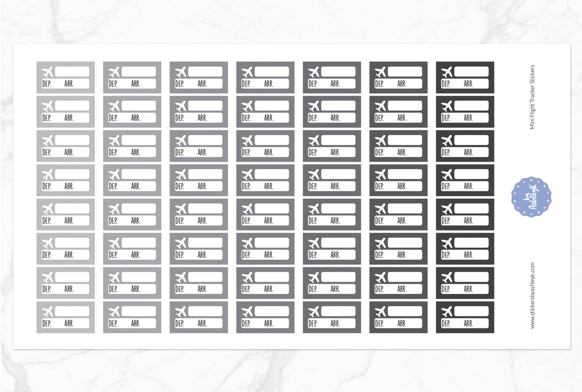 Mini Flight Tracker Planner Stickers - Monochrome