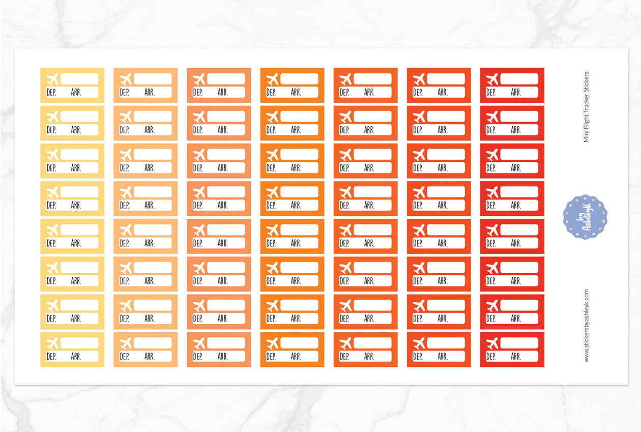 Mini Flight Tracker Planner Stickers - Orange