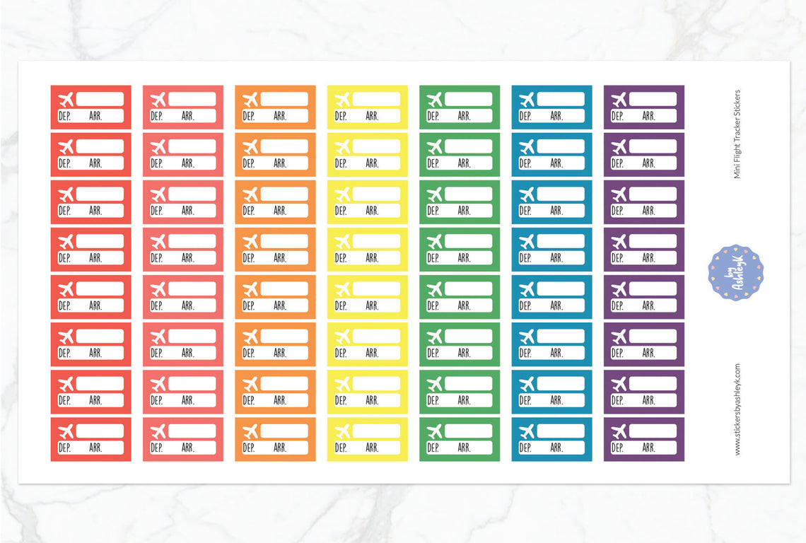 Mini Flight Tracker Planner Stickers - Pastel Rainbow