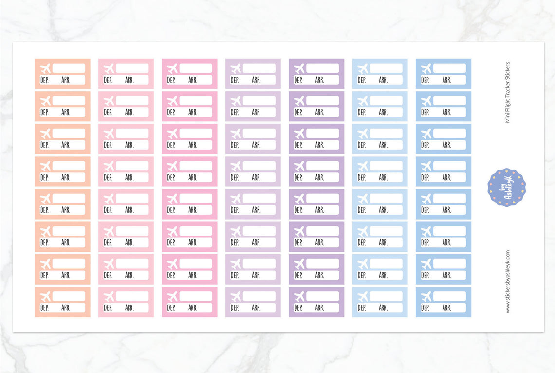 Mini Flight Tracker Planner Stickers - Pastel Sunset