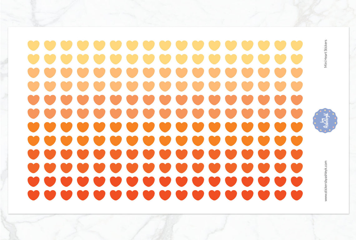 Mini Heart Planner Stickers - Orange