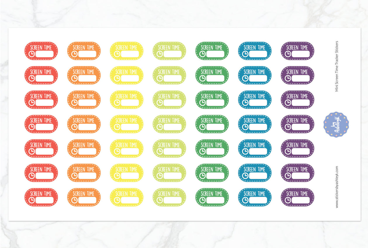 Mini Screen Time Tracker Planner Stickers - Pastel Rainbow