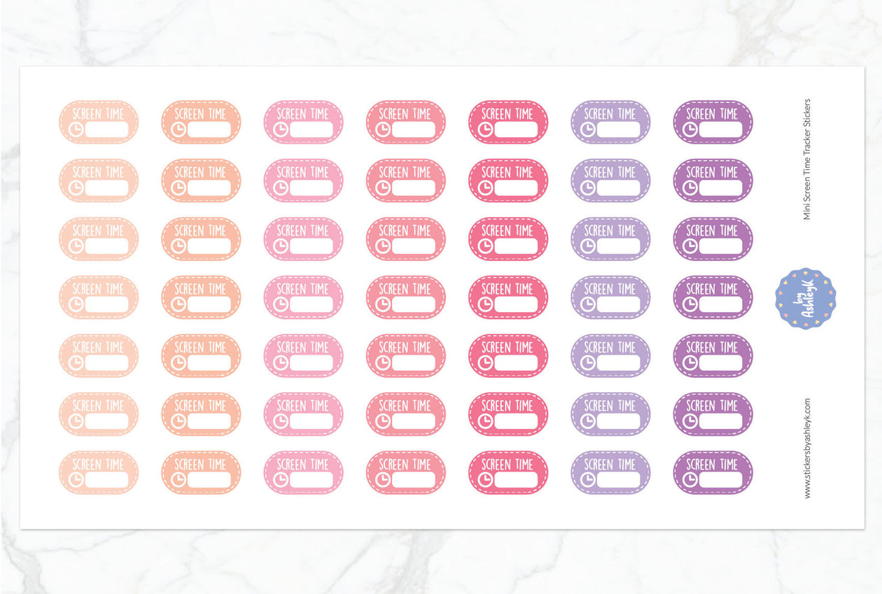 Mini Screen Time Tracker Planner Stickers - Raspberry