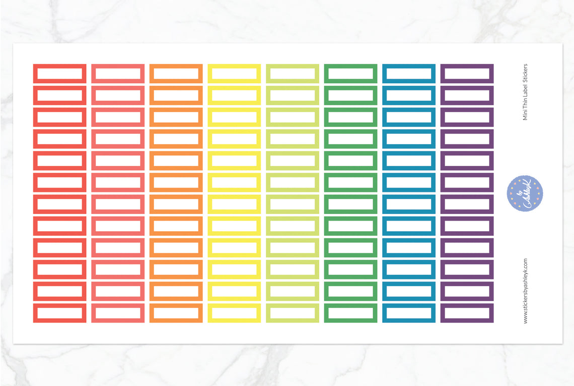 Mini Thin Label Stickers - Pastel Rainbow
