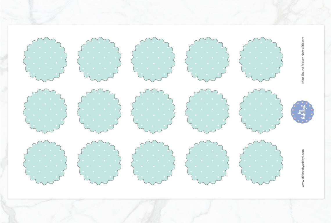 Mint Round Sticky Notes Stickers