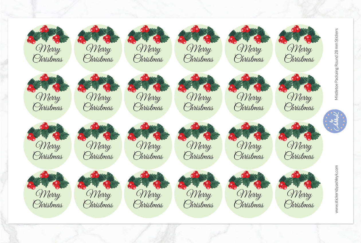 Mistletoe Packaging Round Stickers - 28 mm Diameter