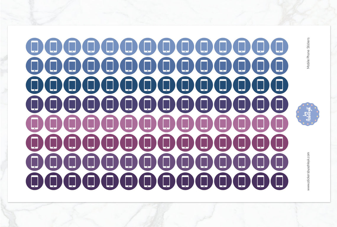 Mobile Phone Icon Round Planner Stickers - Blueberry