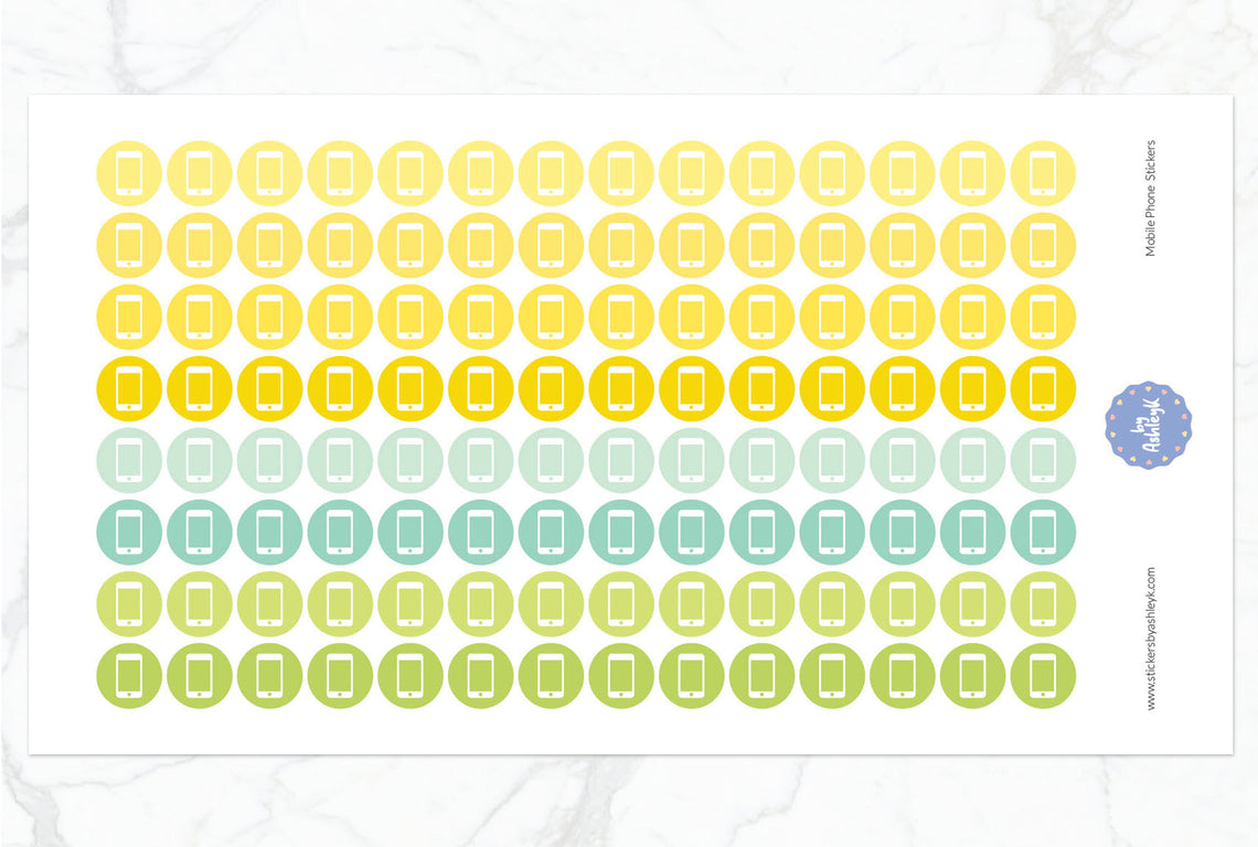 Mobile Phone Icon Round Planner Stickers - Lemon&Lime