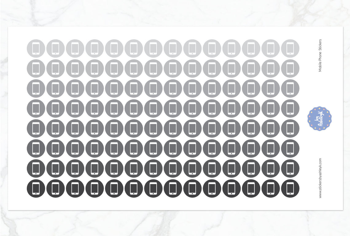 Mobile Phone Icon Round Planner Stickers - Monochrome
