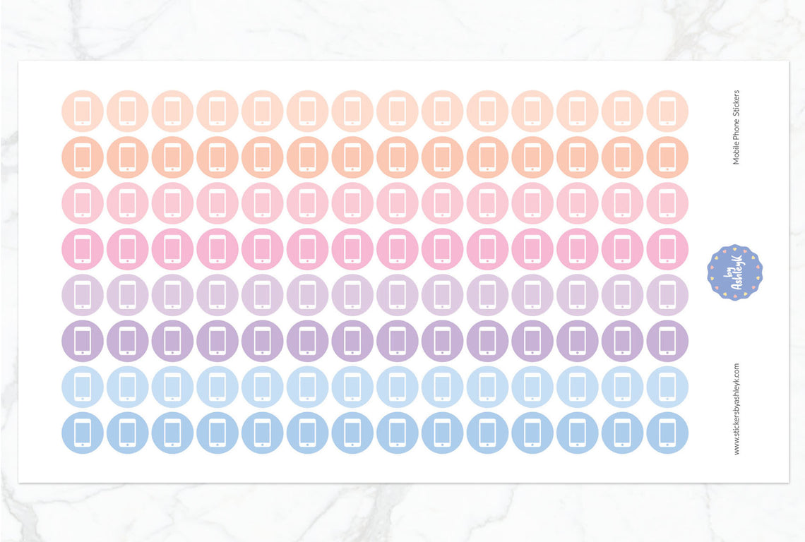 Mobile Phone Icon Round Planner Stickers - Pastel Sunset