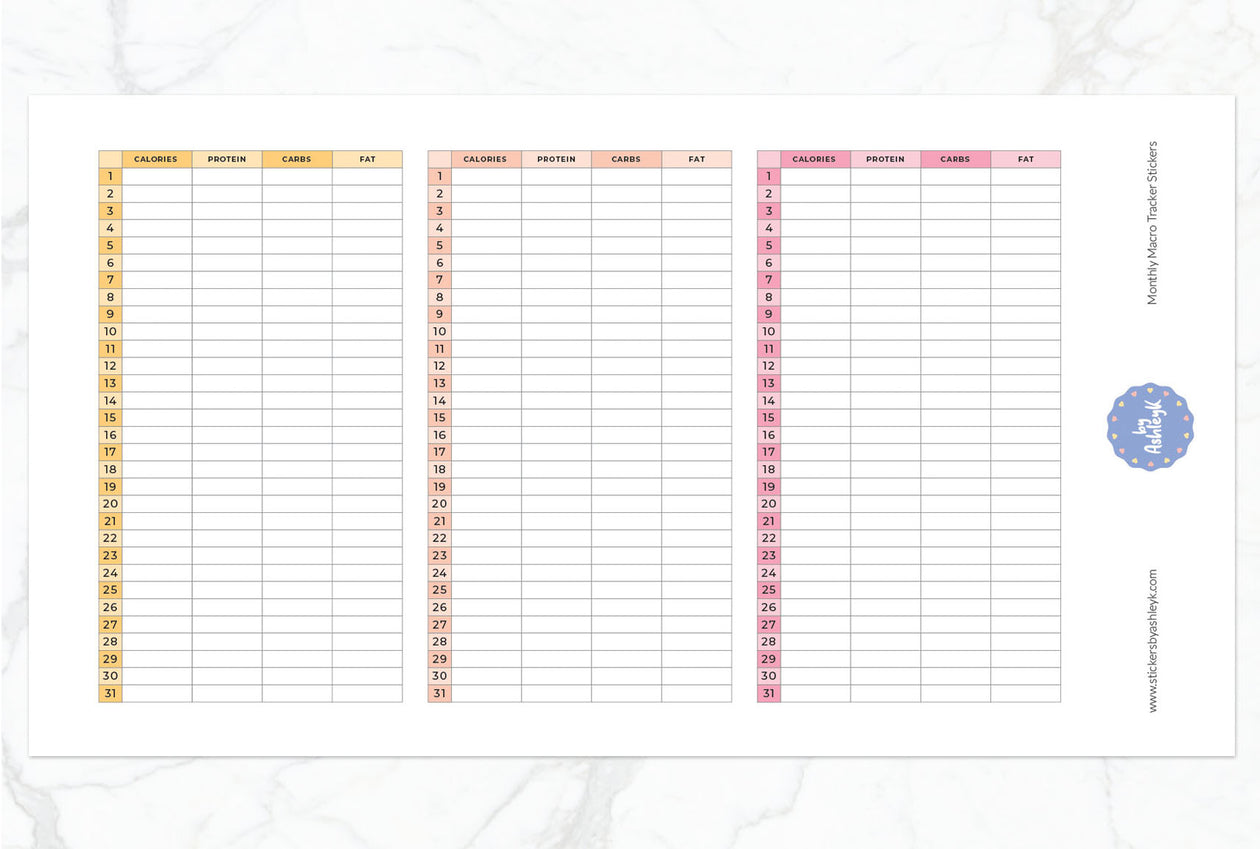 Monthly Macro Tracker Planner Stickers - Sunset
