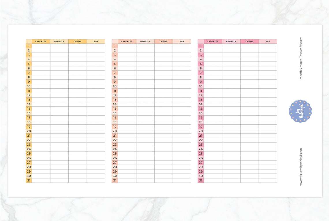 Monthly Macro Tracker Planner Stickers - Sunset