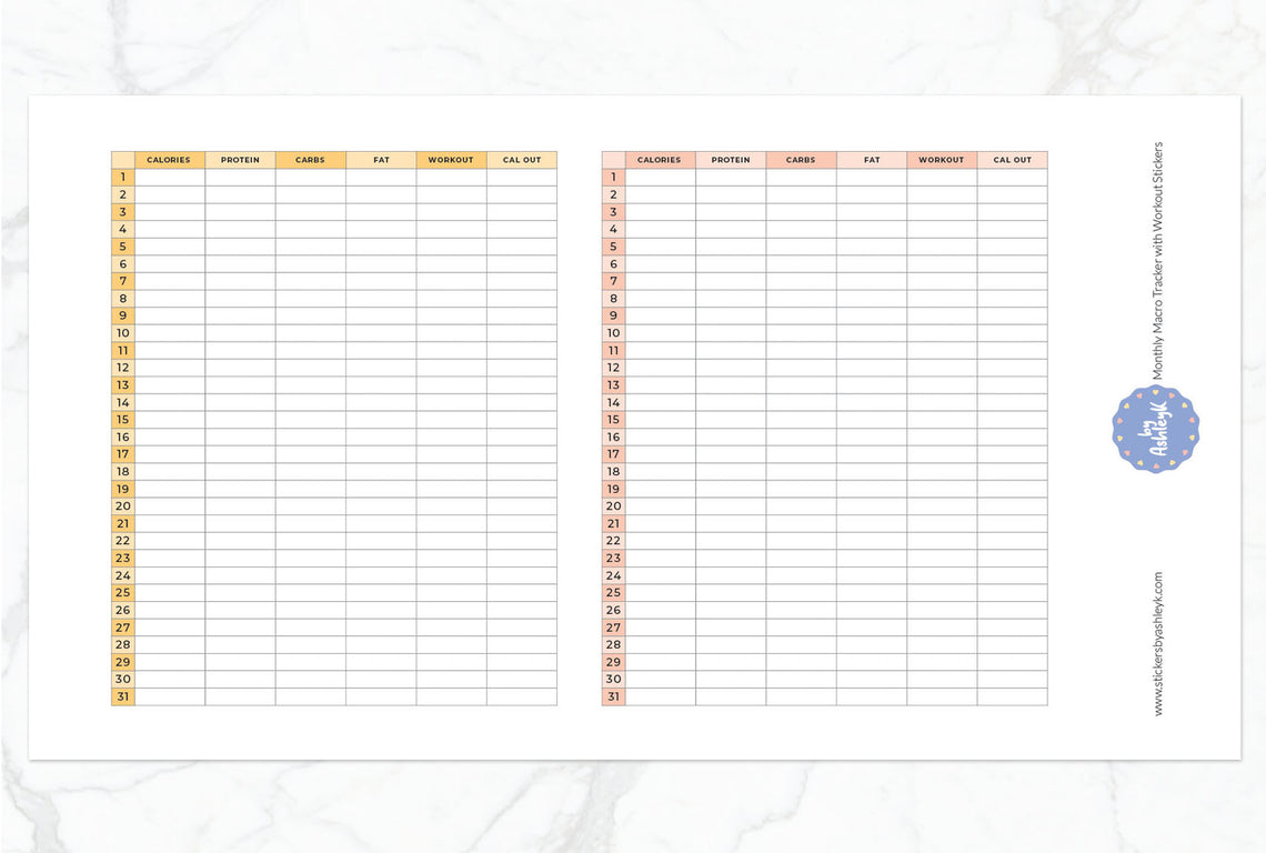 Monthly Macro Tracker with Workout Planner Stickers - Citrus