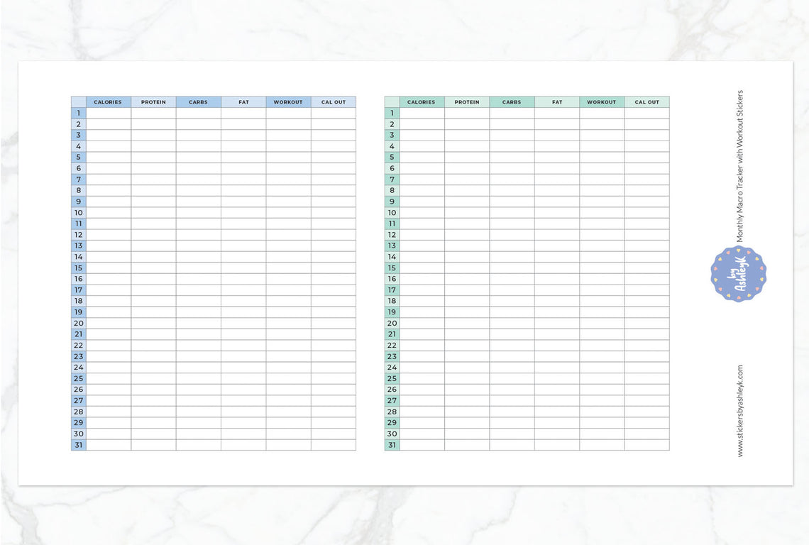 Monthly Macro Tracker with Workout Planner Stickers - Garden
