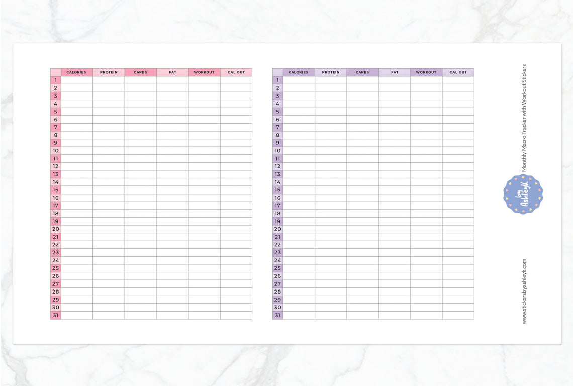 Monthly Macro Tracker with Workout Planner Stickers - Sunset