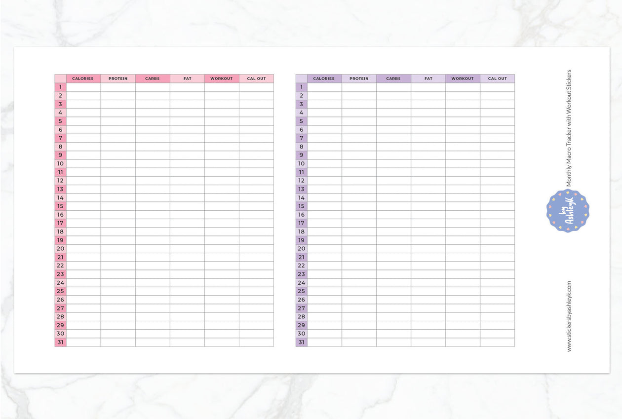 Monthly Macro Tracker with Workout Planner Stickers - Sunset