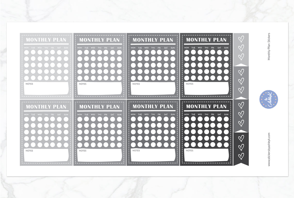 Monthly Plan Stickers - Monochrome
