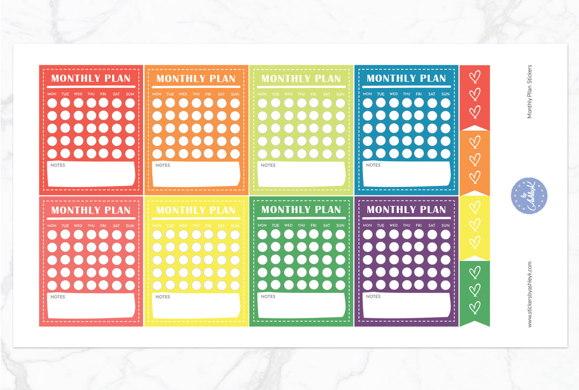 Monthly Plan Stickers - Pastel Rainbow