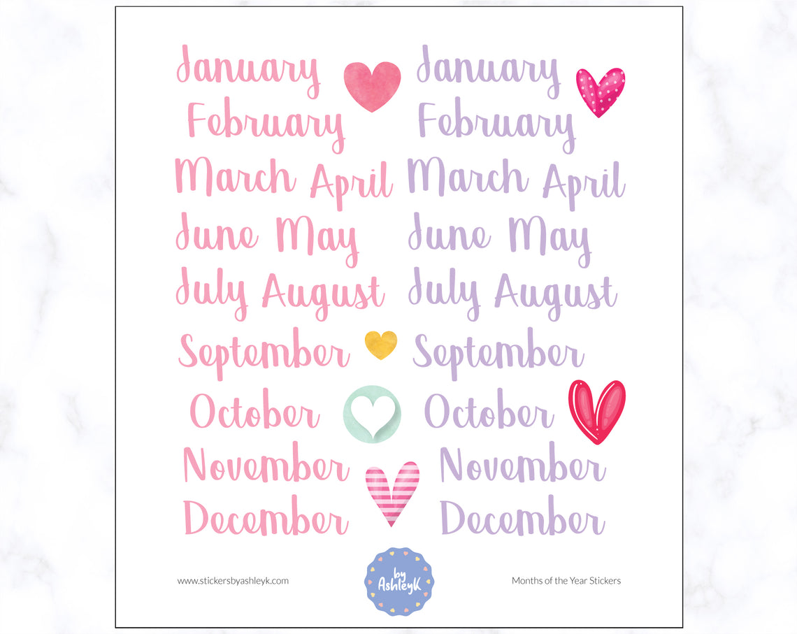 Months of the Year Planner Stickers - Sunset