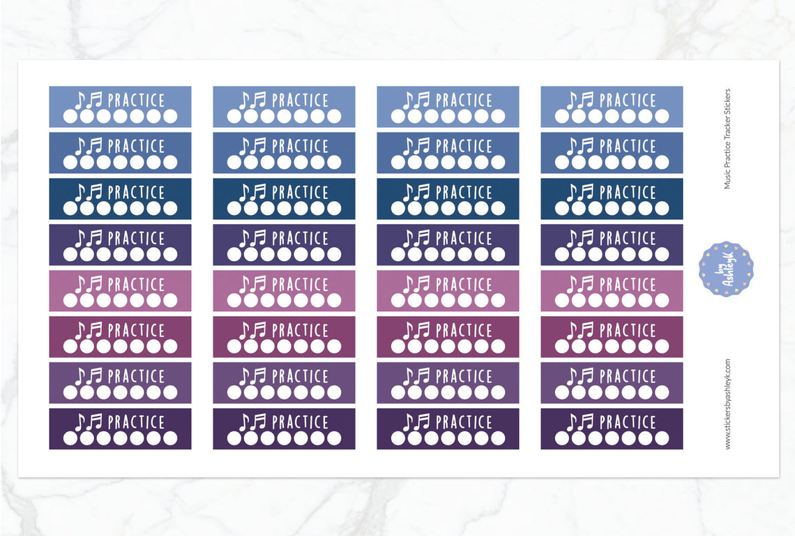 Music Practice Tracker Planner Stickers - Blueberry