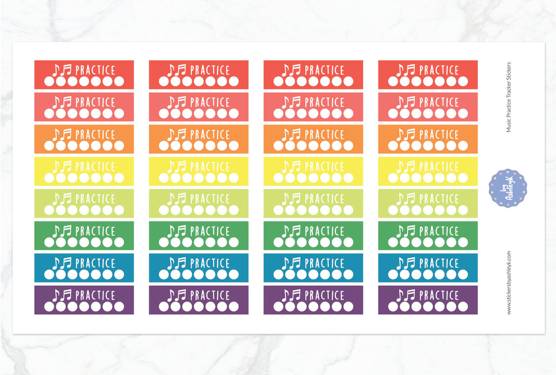 Music Practice Tracker Planner Stickers - Pastel Rainbow