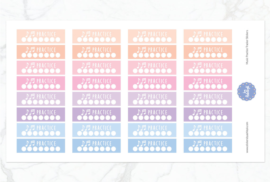 Music Practice Tracker Planner Stickers - Pastel Sunset