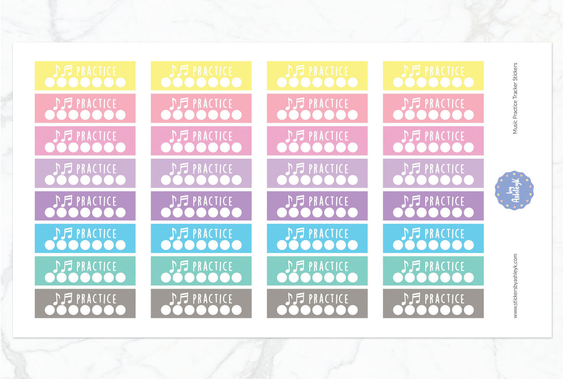 Music Practice Tracker Planner Stickers - Pastel