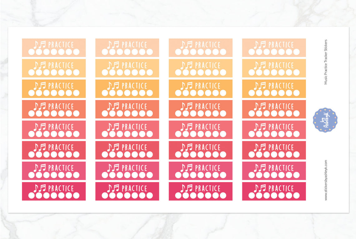 Music Practice Tracker Planner Stickers - Peach