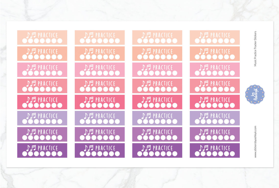 Music Practice Tracker Planner Stickers - Raspberry