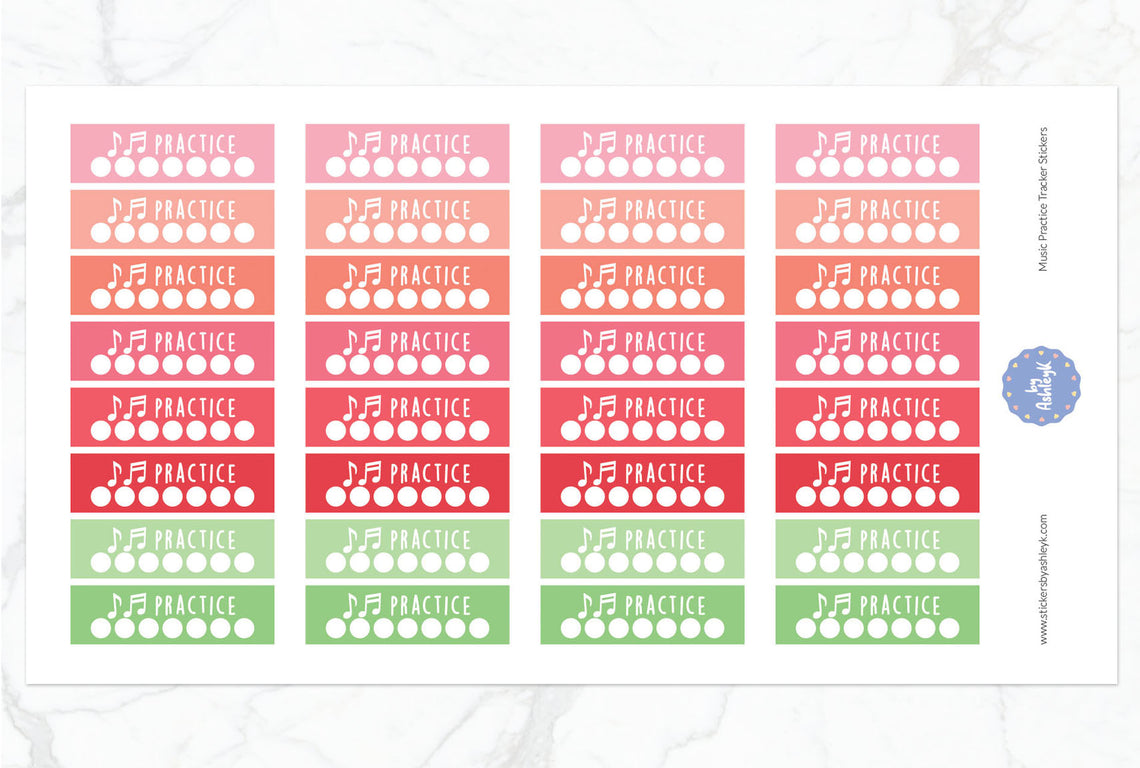 Music Practice Tracker Planner Stickers - Strawberry