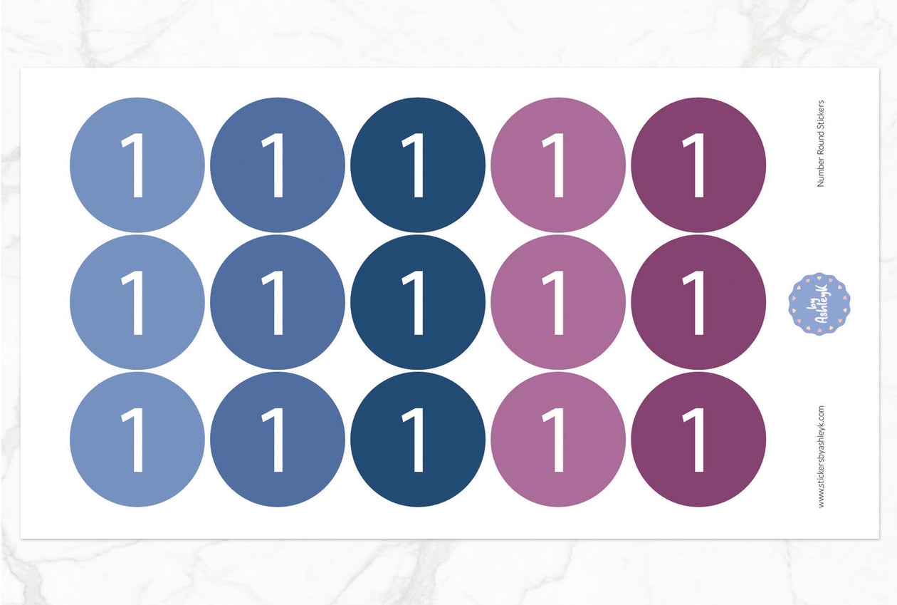 Number Round Stickers - Blueberry